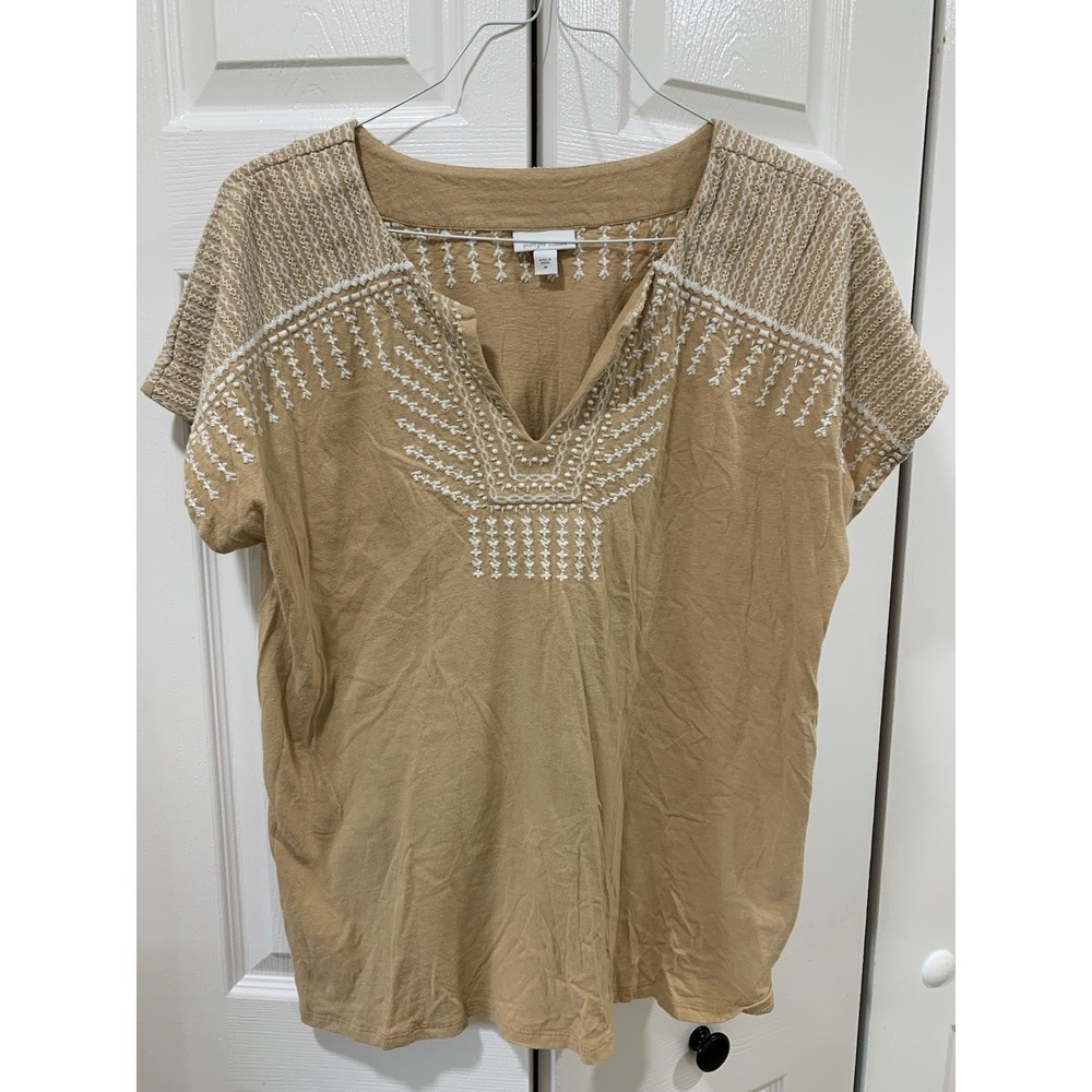 J Jill Pure Jill Embroidred Split-neck Top, Size M Cotton Linen Blend - Picture 3 of 8